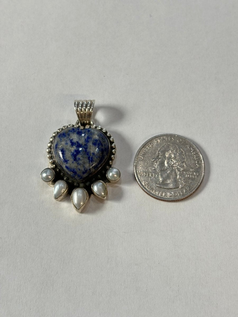Nasturtium Heart Pendant with Pearls - Turquoise Mustang