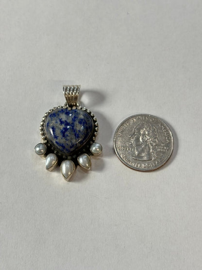 Nasturtium Heart Pendant with Pearls - Turquoise Mustang