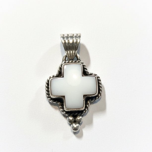 Pendant, Cross, Small Onyx Cabochon, rope bezel, DD - Turquoise Mustang
