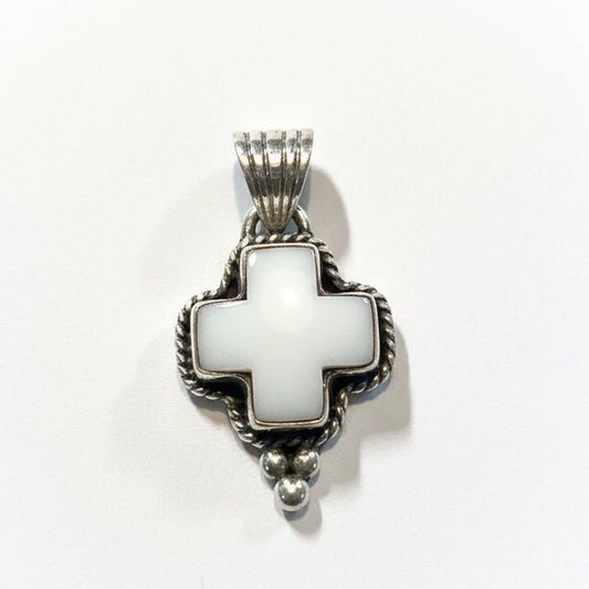 Pendant, Cross, Small Onyx Cabochon, rope bezel, DD - Turquoise Mustang