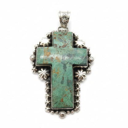 The Passion Flower Cross Pendant in Sage Green Kingman - Turquoise Mustang