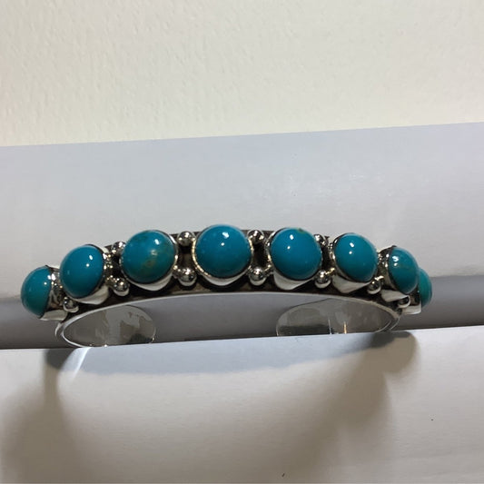 Bracelet, 8 stone Round BLUE Turquoise Cuff, DD - Turquoise Mustang