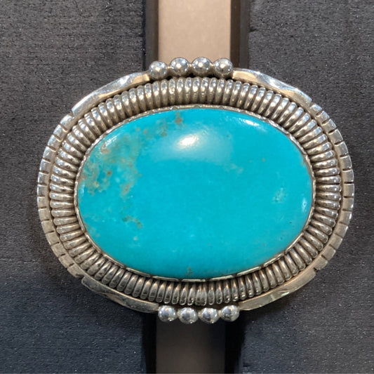 Ring, Turquoise, Fat Oval with Omega Bezel, DD (1) - Turquoise Mustang