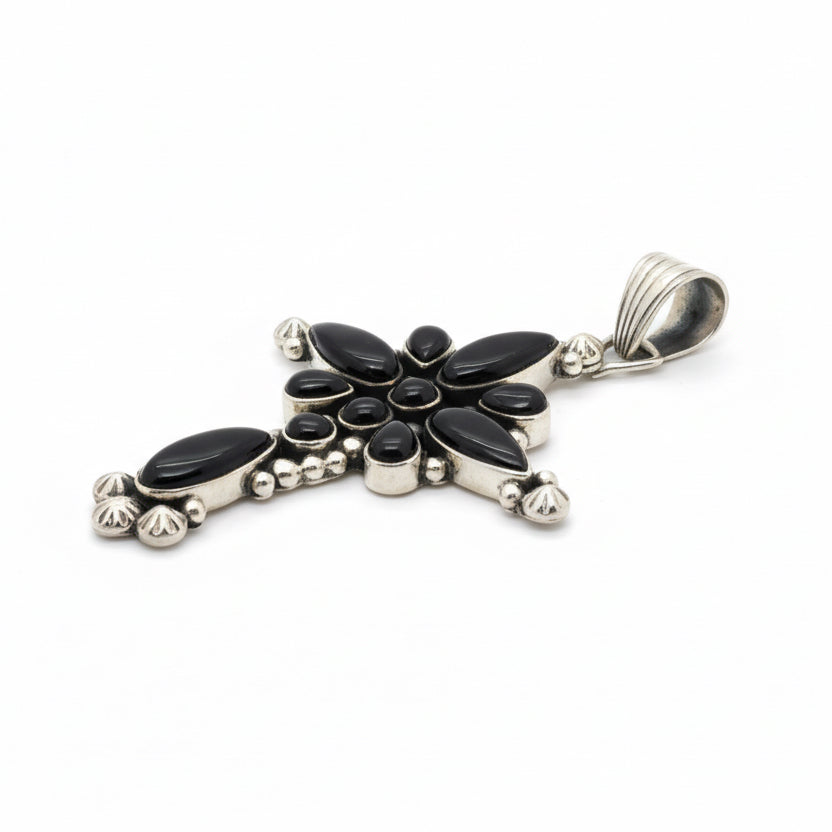 The Oleander Elegant Cross Pendant in Black Onyx - Turquoise Mustang