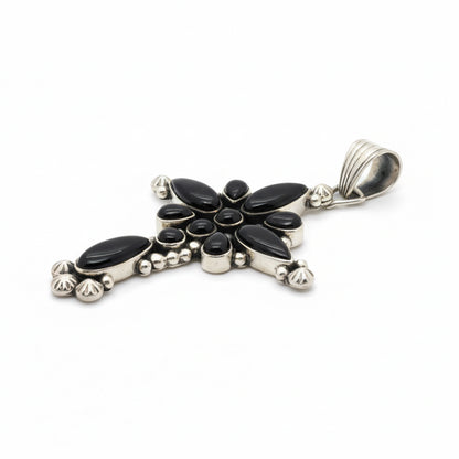 The Oleander Elegant Cross Pendant in Black Onyx - Turquoise Mustang
