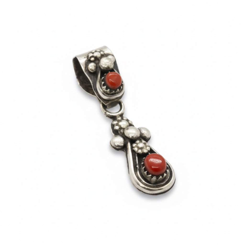 Sterling Silver and Coral Drop Pendant, Vivionita Booqua - Turquoise Mustang