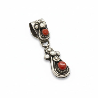 Sterling Silver and Coral Drop Pendant, Vivionita Booqua - Turquoise Mustang
