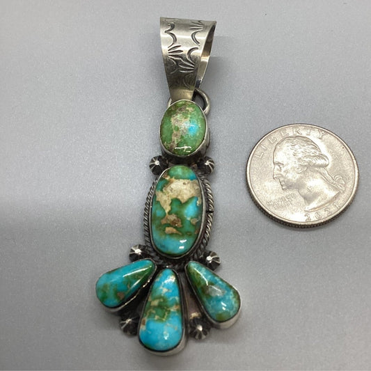 Pendant, Five stone, Sonoran Gold accents with Royston center, Cluster, Large, Peterson Johnson (1) - Turquoise Mustang