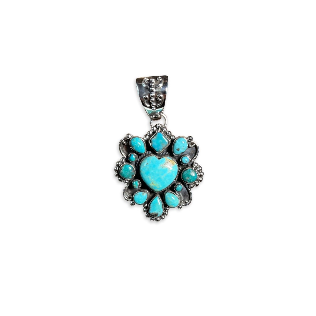 The Lilac Cluster Heart Pendant - Turquoise Mustang