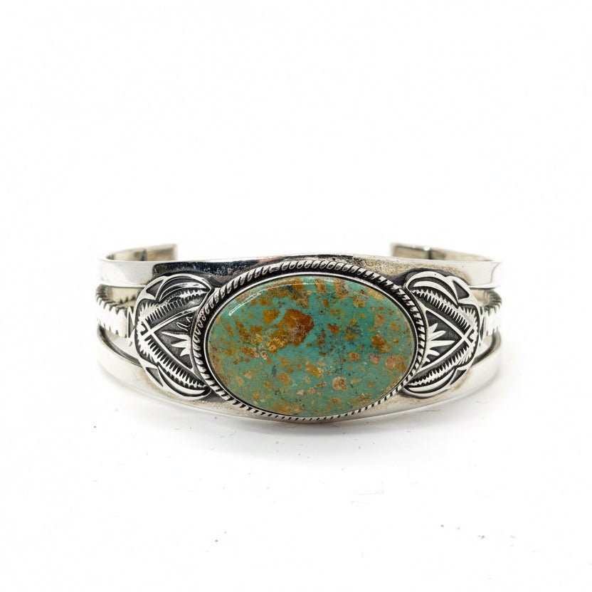The Veronica Cuff Bracelet in Sage Green Kingman — by TM - Turquoise Mustang