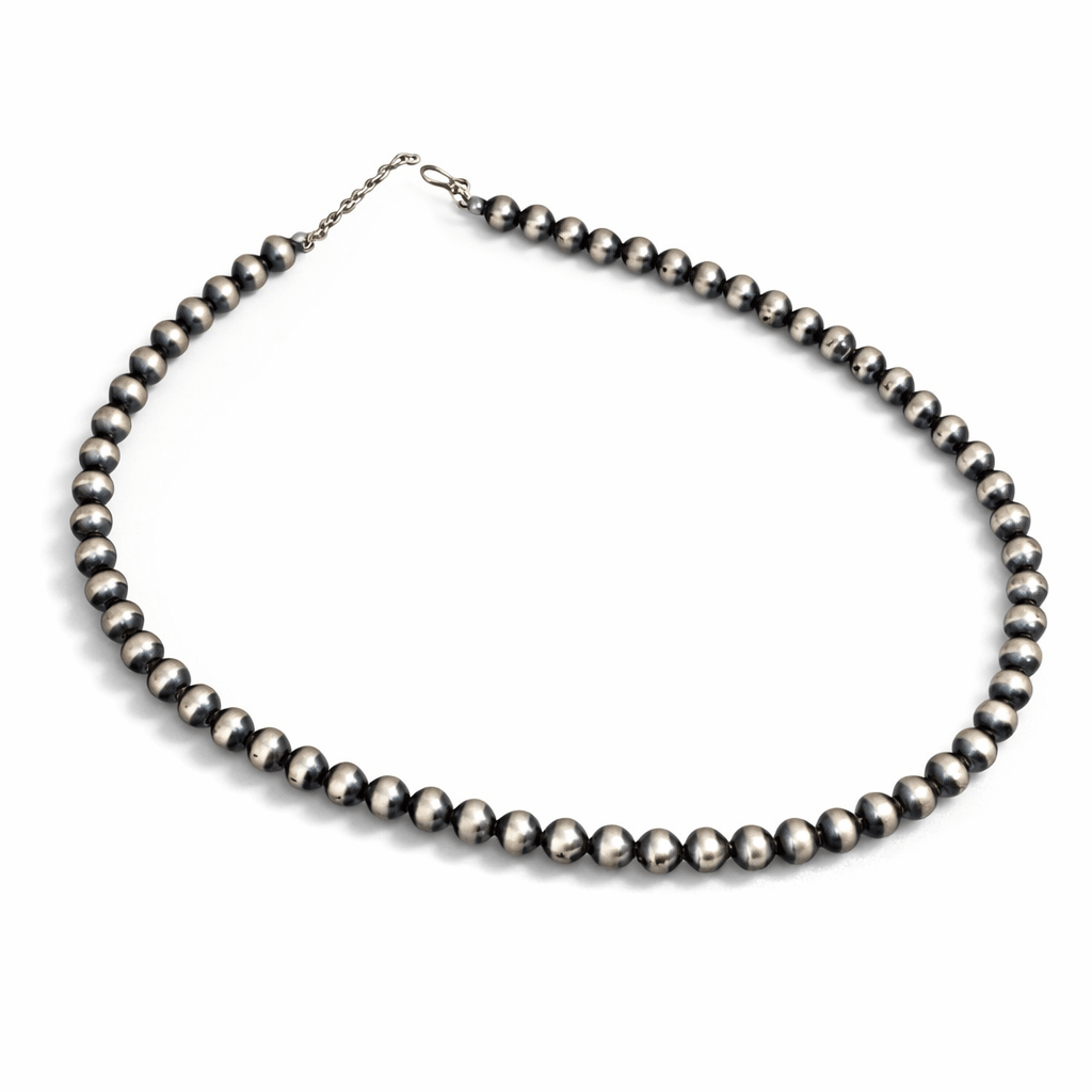 7mm Mustang Silver Pearls Necklace - Turquoise Mustang