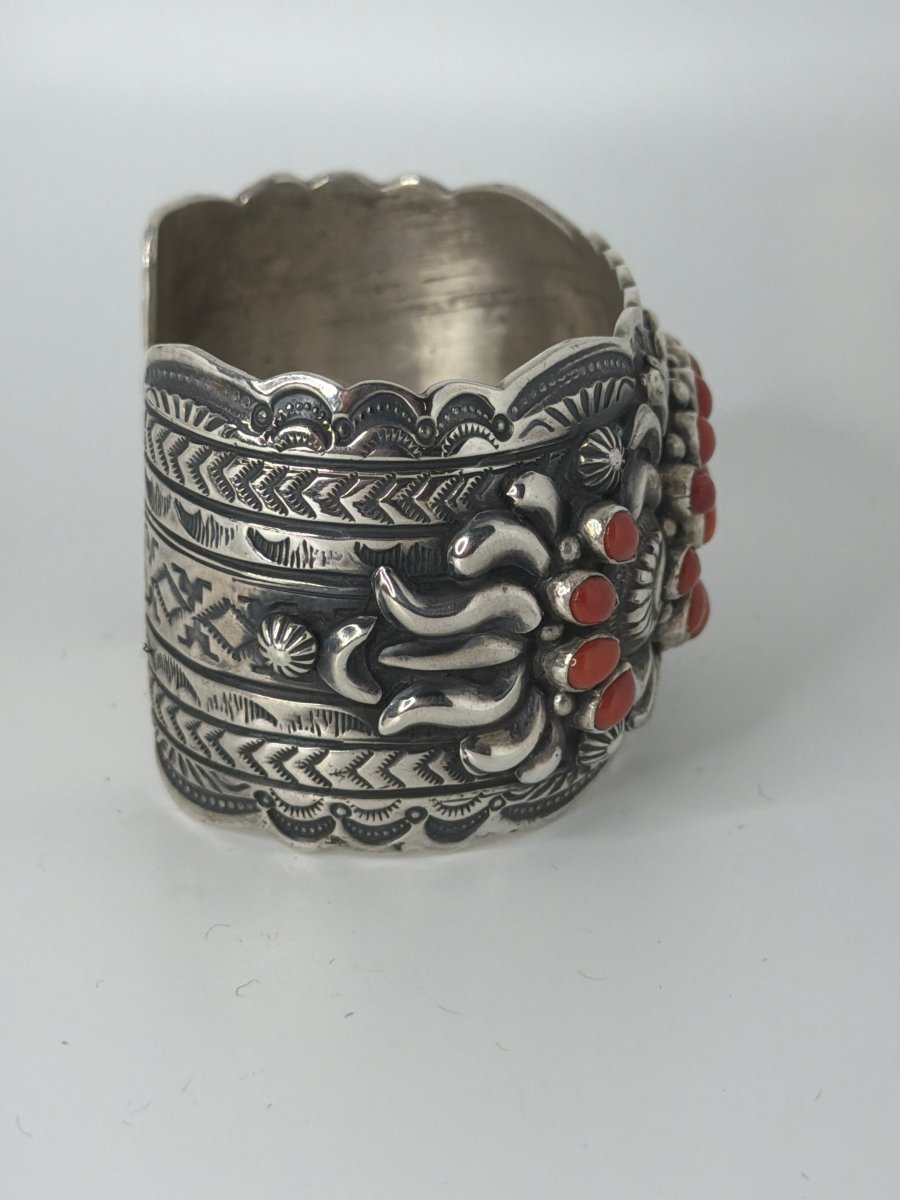 Wide Cuff with Red Coral and Spiny Oyster, Darryl Becenti - Turquoise Mustang