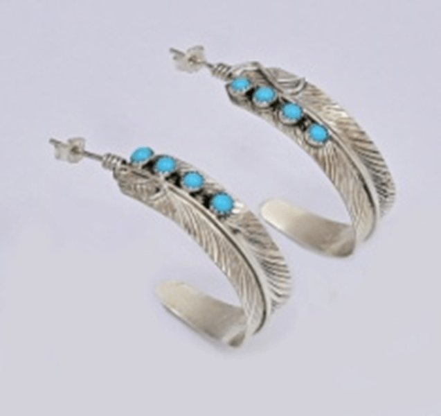 The Lady Slipper Half - Hoop Feather Earrings - Turquoise Mustang