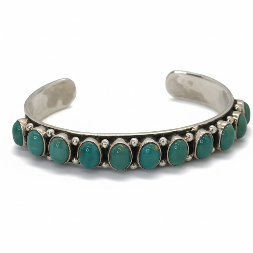 Green Turquoise 11 - Stone Oval Cuff Bracelet, Dan Dodson - Turquoise Mustang
