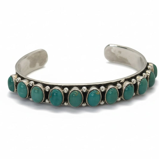 Green Turquoise 11 - Stone Oval Cuff Bracelet, Dan Dodson - Turquoise Mustang