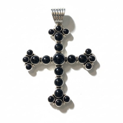 21 - Stone Black Onyx Cluster Cross Pendant in Sterling Silver, Dan Dodson - Turquoise Mustang