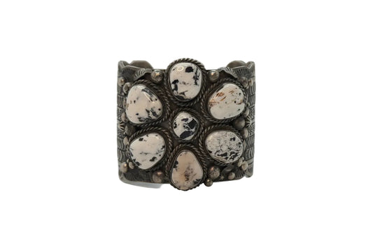 Mega Seven - Stone White Buffalo Cluster Cuff, by Jimmy Yazzie - Turquoise Mustang