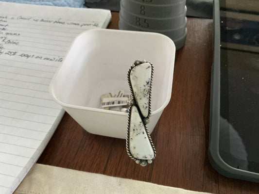 White Buffalo Freeform Ring, Adjustable Eugene Belone - Turquoise Mustang