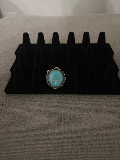Ring Tia Long Adjustable Natural Kingman - Turquoise Mustang
