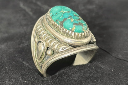 Oval Shape Ring Deep Green Turquoise , Size 10.75 Derrick Gordon - Turquoise Mustang