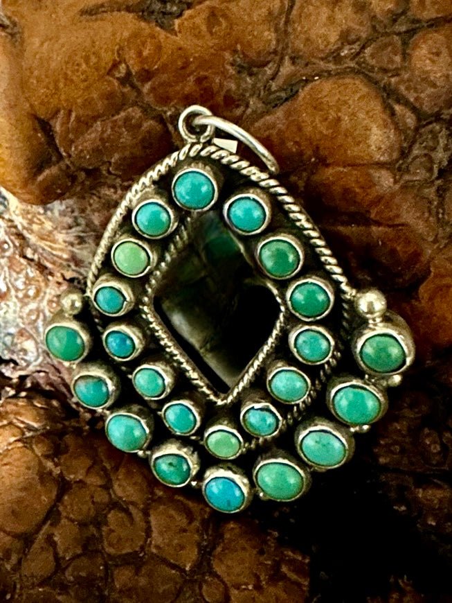 23 - Stone Teardrop Turquoise Cluster Pendant - Turquoise Mustang