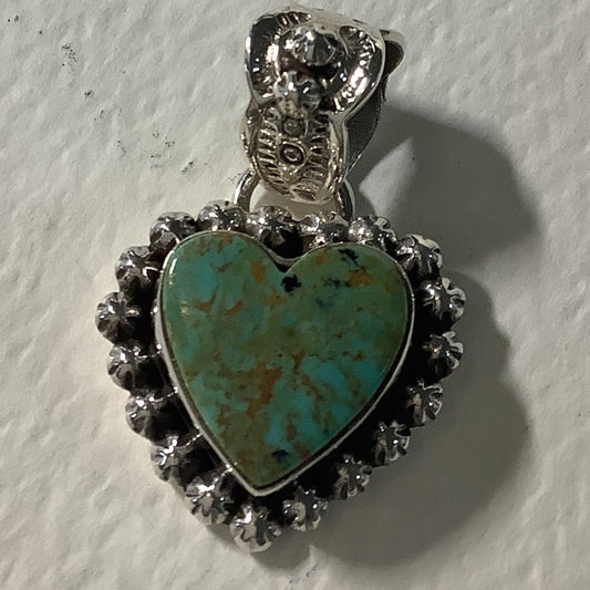 Pendant, Heart, Small Kingman Turquoise Heart Cab w/ star bezel stamped bail, DD - Turquoise Mustang