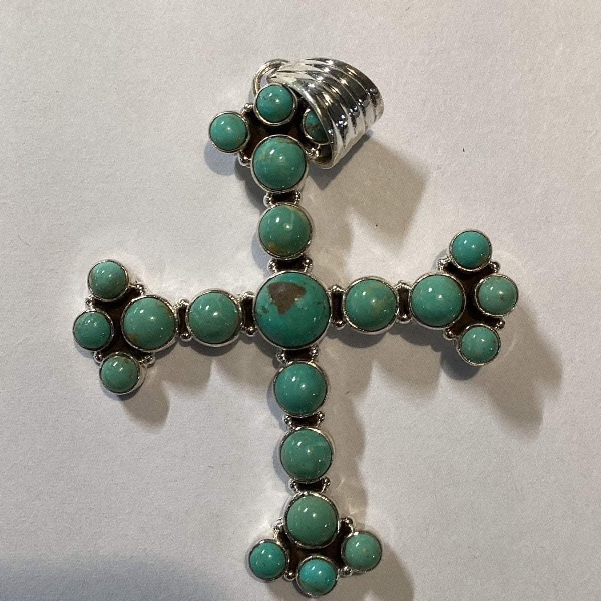 Pendant, Cross, Turquoise Cluster, 21 Round stone, DD - Turquoise Mustang