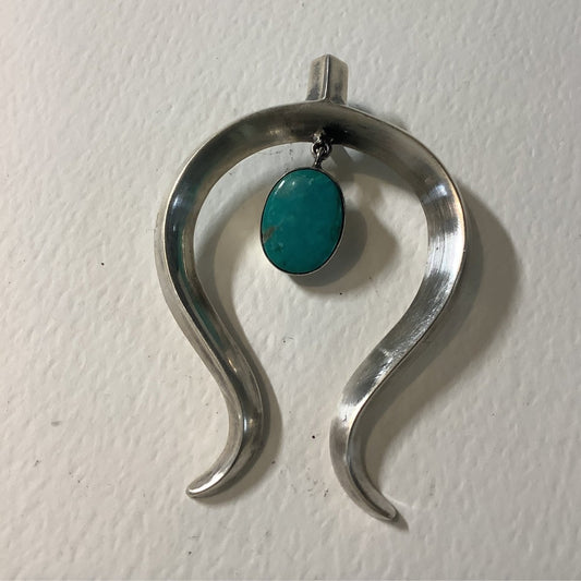 Pendant, Naja, Medium cast with oval turquoise pendulum, DD - Turquoise Mustang
