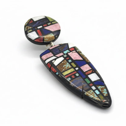 Mondrian - Inspired Drop Pendant with Inlay Mosaic by Chris Nieto, Santa Domingo Pueblo - Turquoise Mustang
