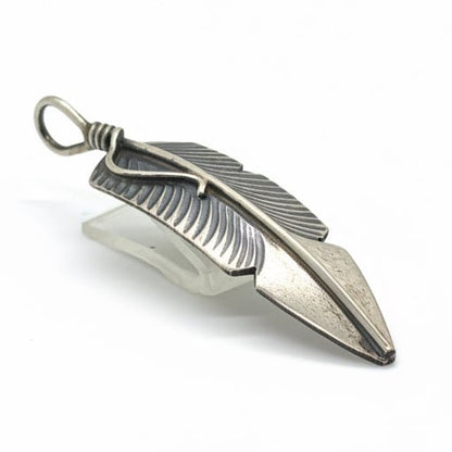 All Silver Small Dimensional Feather Pendant/Charm, CC - Turquoise Mustang