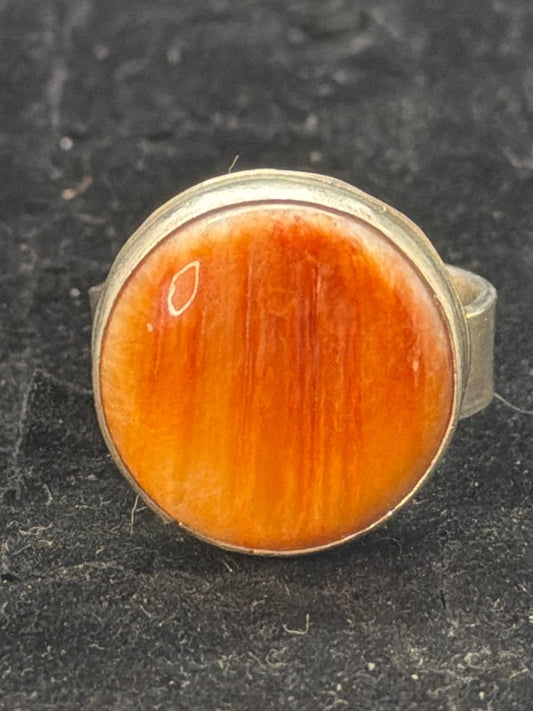 Spiny Oyster Circle Stone Adjustable Ring by A - Turquoise Mustang