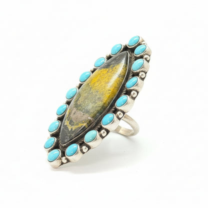 Bumblebee Jasper and Kingman Turquoise Cluster Ring by G James - Turquoise Mustang