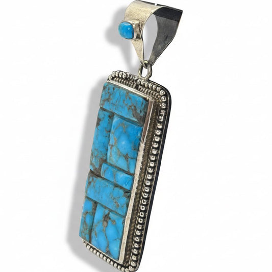 The Pendleton Mosaic Pendant in Premium Kingman Turquoise - Turquoise Mustang