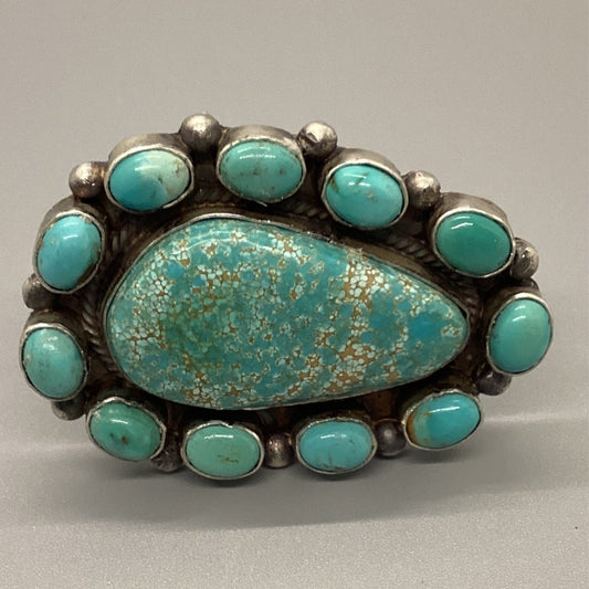 Adjustable Ring, Eleven Stone Cluster Premium Number 8, Peterson Johnson - Turquoise Mustang