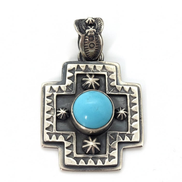 Navajo-Style Cross Pendant with Pearl or Turquoise, by Dan Dodson - Turquoise Mustang