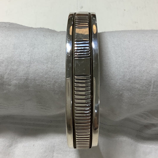 Bracelet, All Silver, Narrow "Chit" Marks Stampwork, Bruce Morgan - Turquoise Mustang