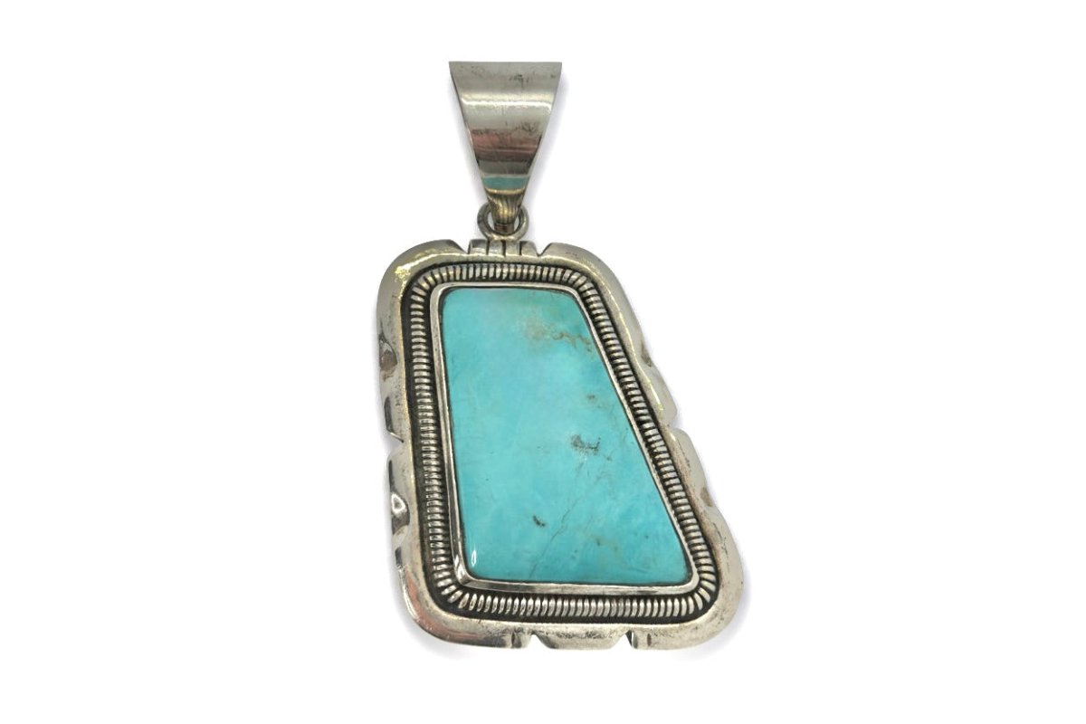 Greeley Rhombus Pendant in Blue - Green Kingman Turquoise - Turquoise Mustang