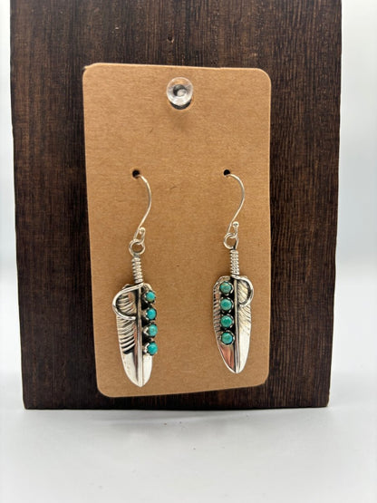 The Cattail Feather Earrings - Turquoise Mustang