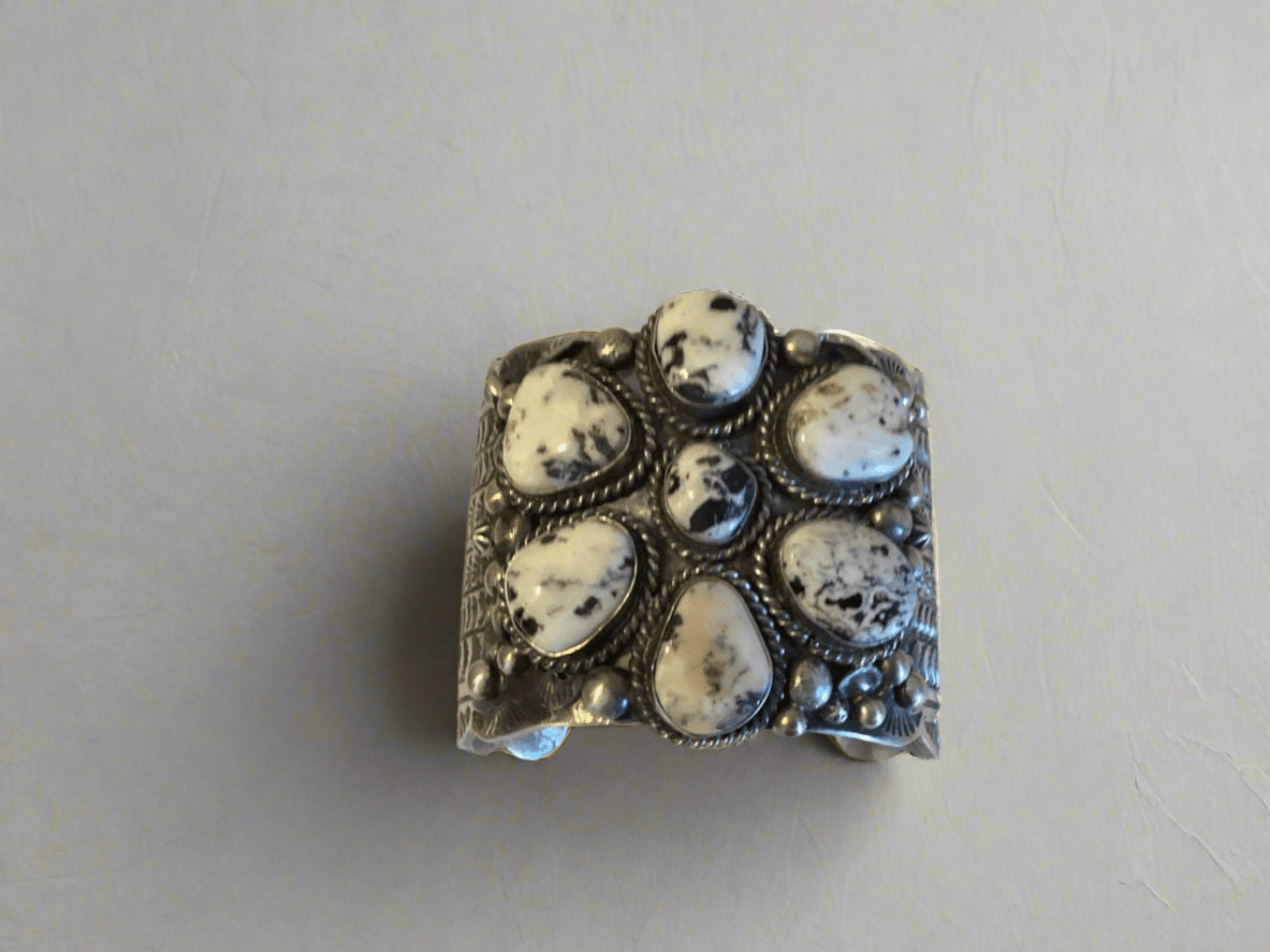 Mega Seven - Stone White Buffalo Cluster Cuff, by Jimmy Yazzie - Turquoise Mustang