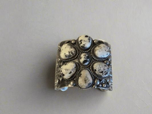 Mega Seven - Stone White Buffalo Cluster Cuff, by Jimmy Yazzie - Turquoise Mustang