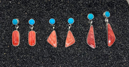 Belin Spiny Oyster & Kingman Turquoise Earrings by Danny Henio - Turquoise Mustang