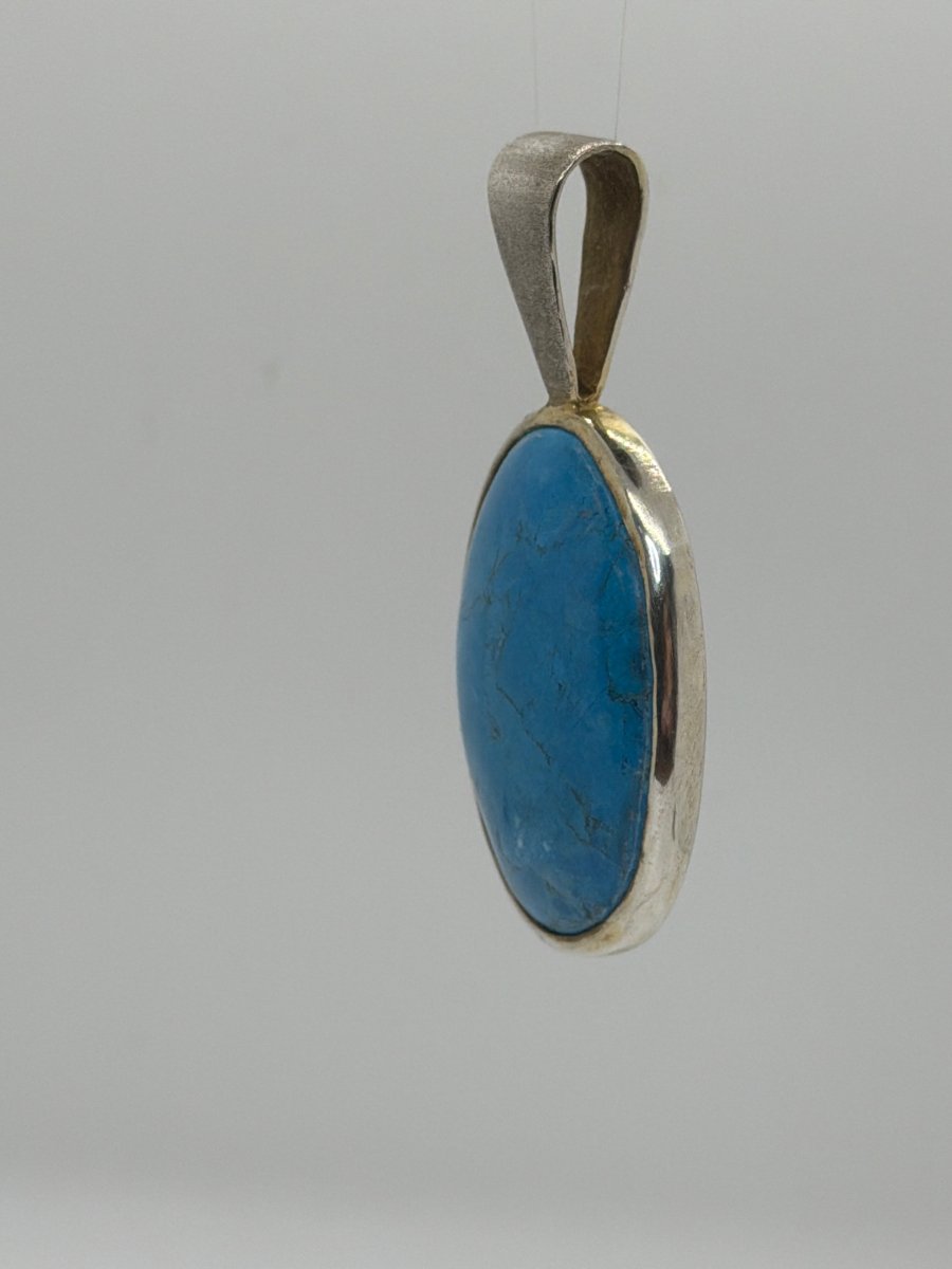 Arizona Turquoise Oval Pendant Brushed Sterling with 14k Gold Plate by LP - Turquoise Mustang