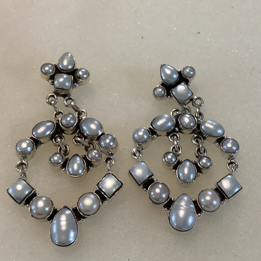 Earrings, Pearl, 17 Stone mixed shape drops, DD - Turquoise Mustang