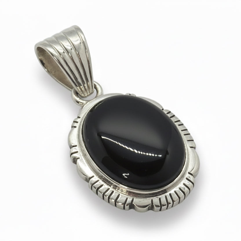 The Calendula Pendant in Black Onyx - Turquoise Mustang