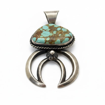 Giant Naja Pendant with Freeform No. 8 Turquoise with Rope Bezel, Chimney Butte - Turquoise Mustang