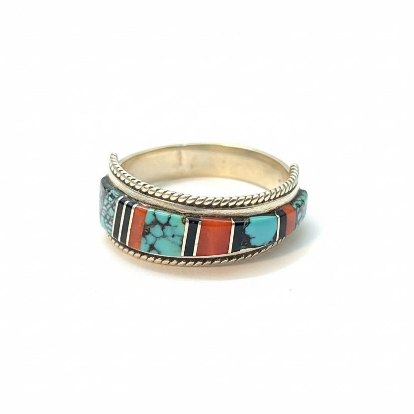Zuni Multi - Color Inlay Sterling Silver Stacker Ring, Size 11.5 Deidre Luna - Turquoise Mustang