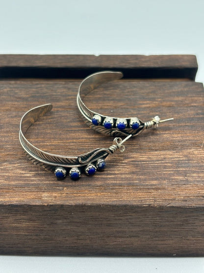 The Lady Slipper Half Hoop Feather Earring - Turquoise Mustang