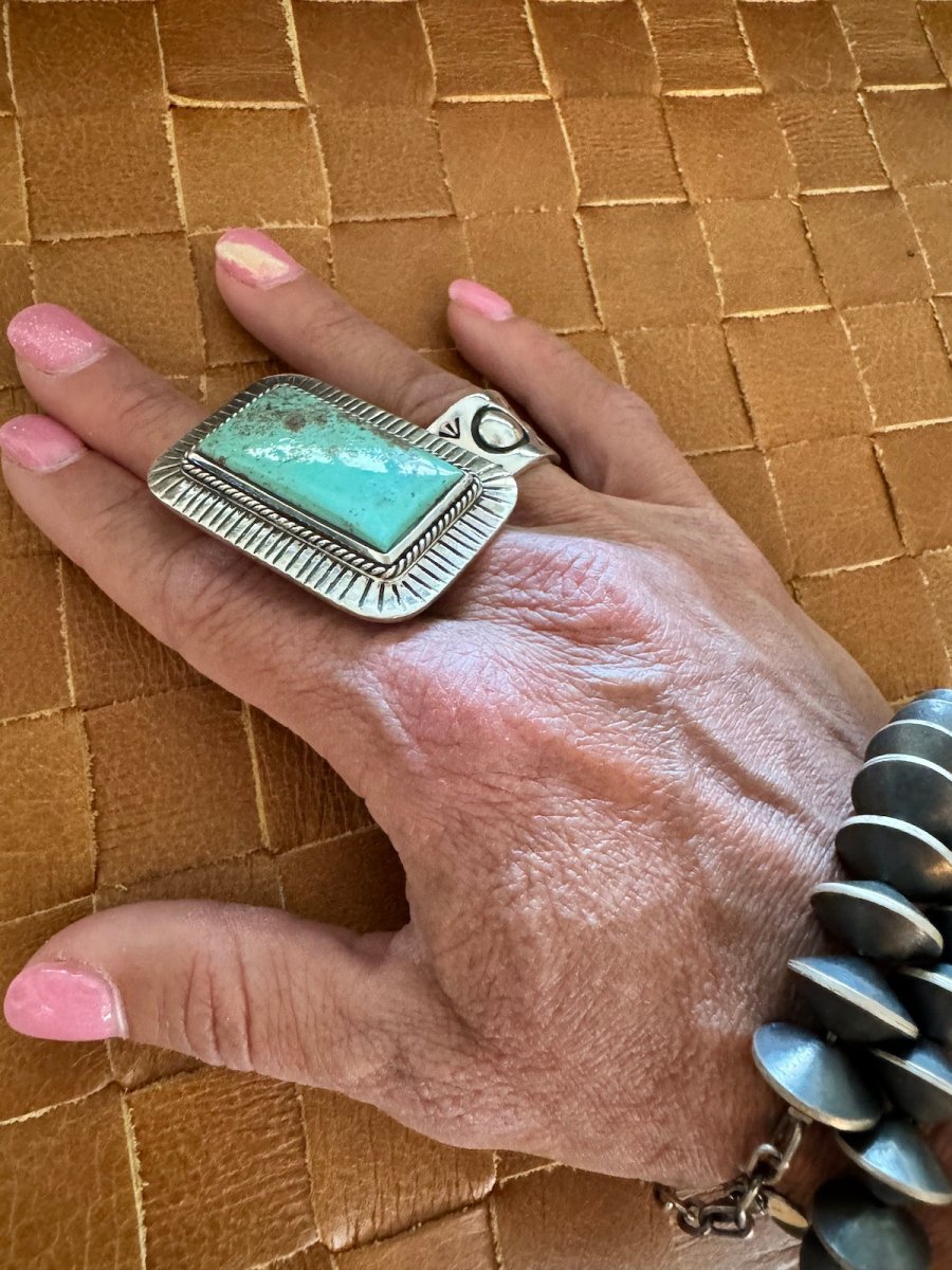 The Phoenix Adjustable Square Ring - Turquoise Mustang
