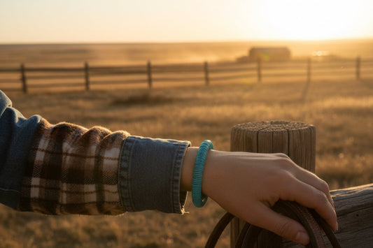 12mm Blue Cloud Mountain Turquoise Heishi Rondelle Stretch Bracelet (6.5”–8”) - Turquoise Mustang