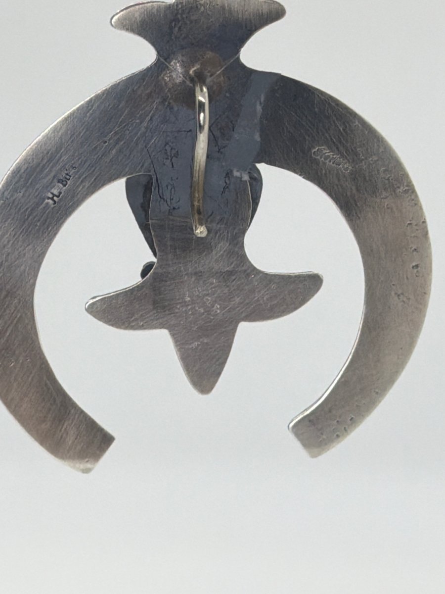 Cast Sterling Silver and Turquoise Sculptural Naja Pendant with Hook, Harrison Bitsue - Turquoise Mustang